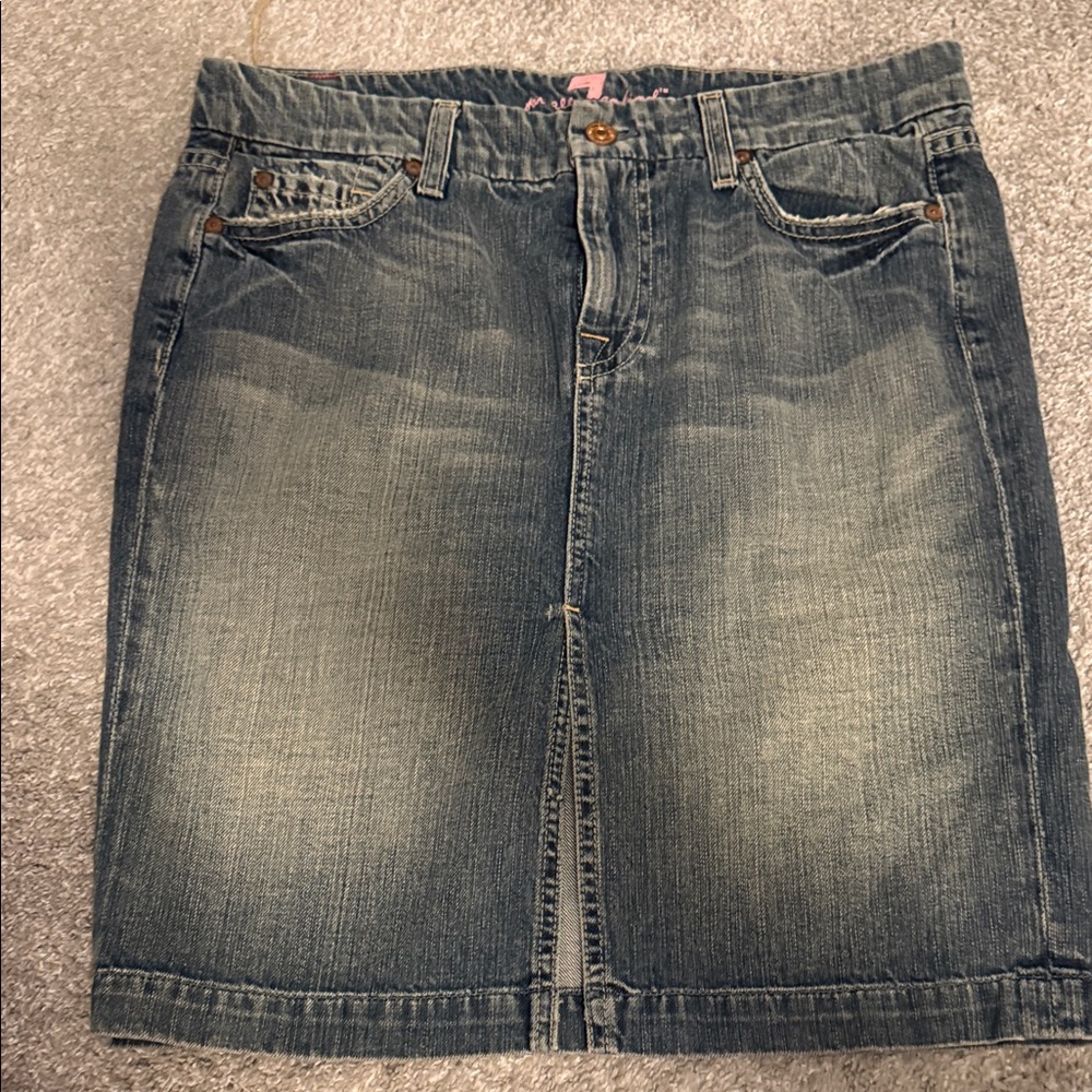 7 For All Mankind Faded Blue Denim Pencil Skirt